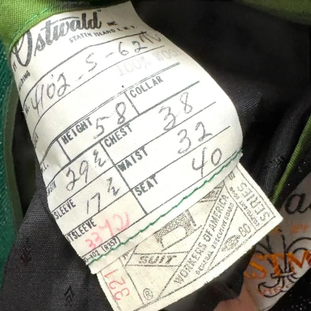 Vintage Green Lurex Lamé 36s 1960s Mens Tuxedo Dinner Jacket Uniforms by Ostwald